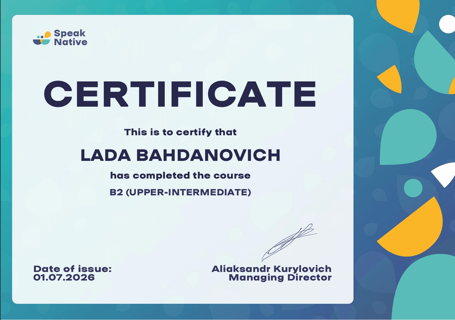 English Language Certificate